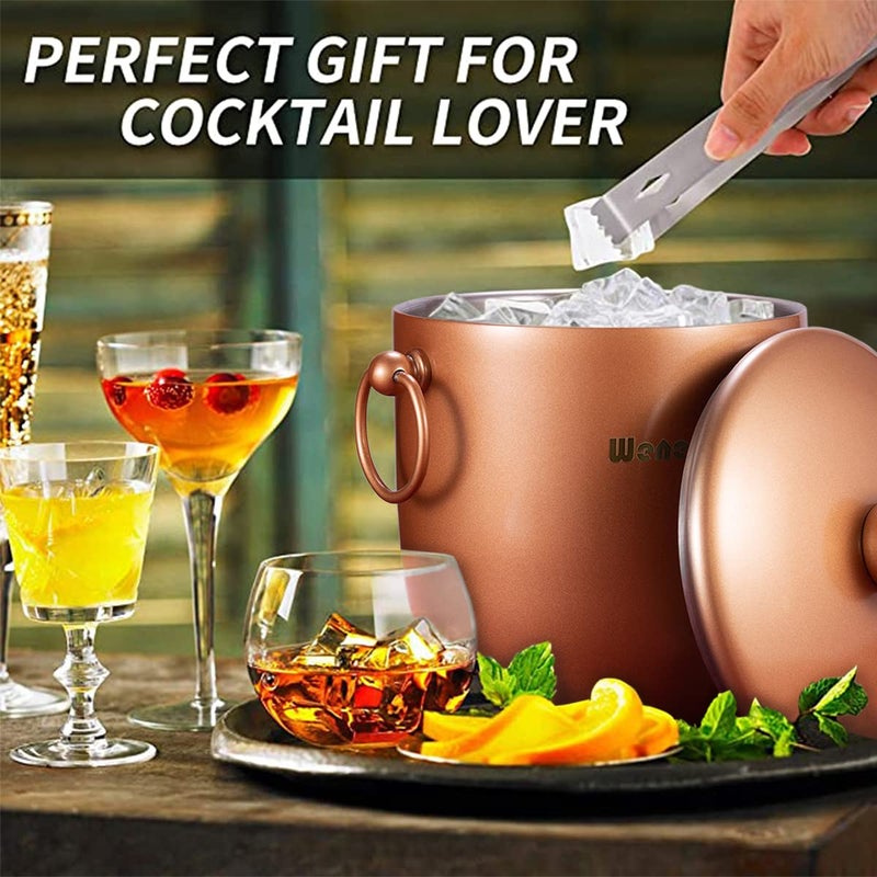 WENEGG Ice Bucket with Lid  Scoop  Tongs and Strainer - Well Made Insulated Stainless Steel Keep Ice Frozen Longer - Ideal for Cocktail Bar  Parties  Chilling Wine  Champagne - 3 Liter (Copper) - Image 2
